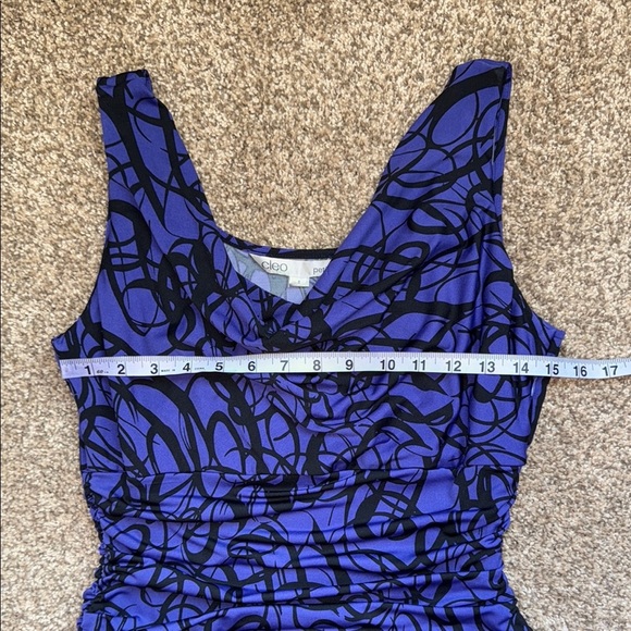 Cleo Dress Black Purple Midi V-Neck Sleeveless Tummy Control Ruched Women's Sz8P - Picture 11 of 14
